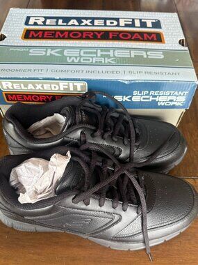 NWB Skechers Work Relaxed Fit Nampa Wyola Sneakers Black Size 8.5